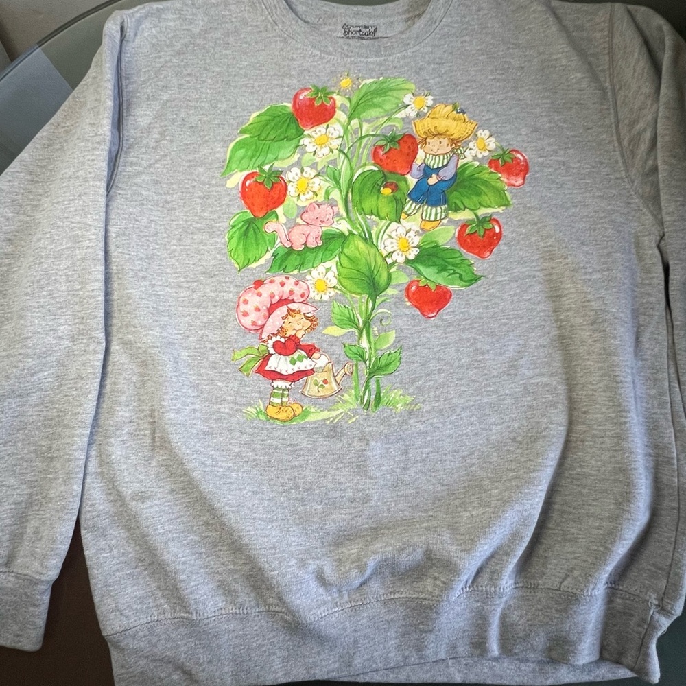 Gray Sweatshirt with Strawberry Shortcake Design